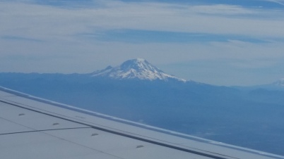 View of Mount Ranier during takeoff from Sea-Tac Airport.